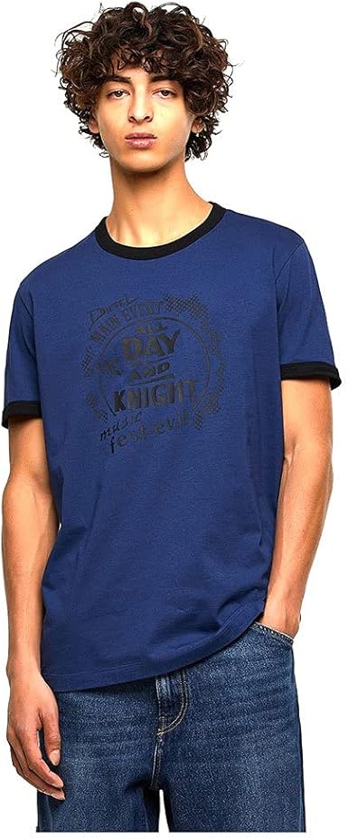 diesel デニム 転写プリント 半袖 リンガーTシャツ